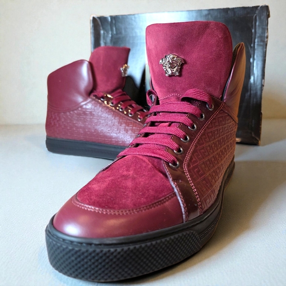 Versace Other - Versace Medusa Greca Men's Maroon High-Top Sneakers Shoes Size 44 Full Inclusion